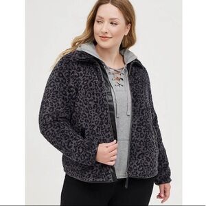 ZIP FRONT JACKET - FAUX SHEARLING LEOPARD PRINT GREY